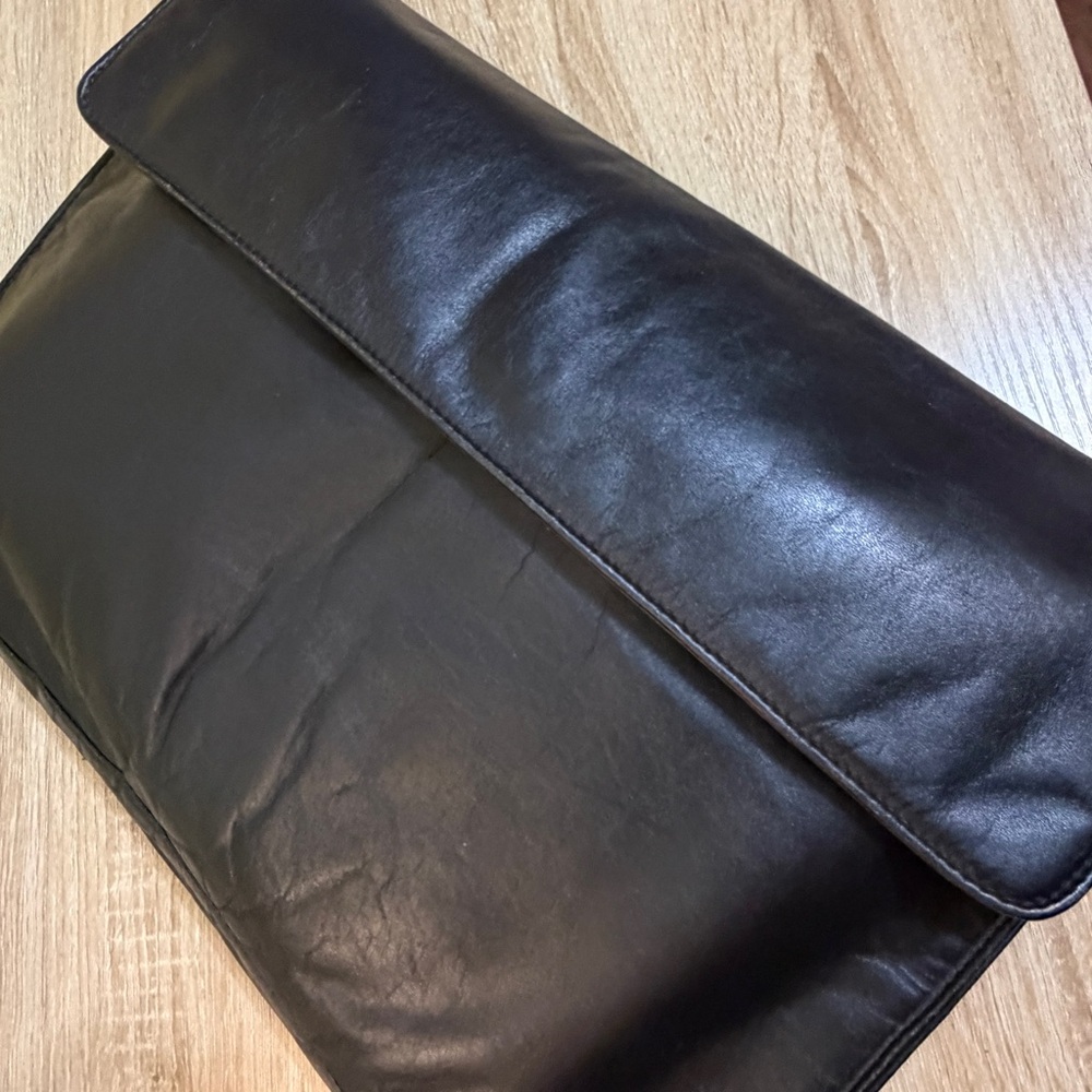 Vintage Black Leather Envelope/Clutch/Laptop Bag